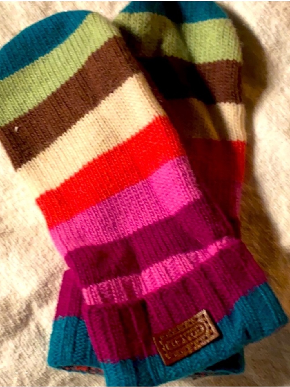 Coach Legacy Stripe Multicolor Knit Mittens